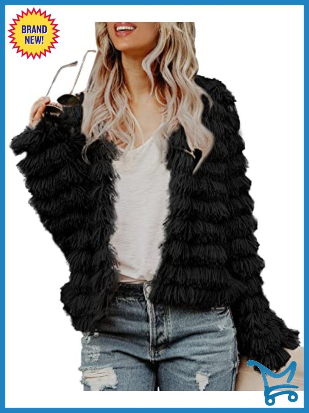 Open Front Faux Fur Cardigan Jacket Winter Warm Coat Long Sleeve